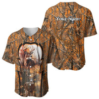 Personalized Deer Hunter Baseball Jersey Antler Outline and Autumn Camouflage Hunting