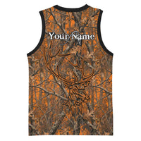 Personalized Deer Hunter Basketball Jersey Antler Outline and Autumn Camouflage Hunting