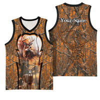 Personalized Deer Hunter Basketball Jersey Antler Outline and Autumn Camouflage Hunting