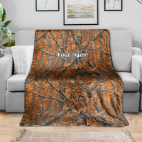 Personalized Deer Hunter Blanket Antler Outline and Autumn Camouflage Hunting