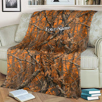 Personalized Deer Hunter Blanket Antler Outline and Autumn Camouflage Hunting