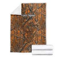 Personalized Deer Hunter Blanket Antler Outline and Autumn Camouflage Hunting