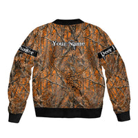 Personalized Deer Hunter Bomber Jacket Antler Outline and Autumn Camouflage Hunting