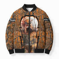 Personalized Deer Hunter Bomber Puffer Jacket Antler Outline and Autumn Camouflage Hunting