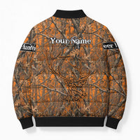 Personalized Deer Hunter Bomber Puffer Jacket Antler Outline and Autumn Camouflage Hunting