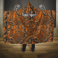 Personalized Deer Hunter Hooded Blanket Antler Outline and Autumn Camouflage Hunting