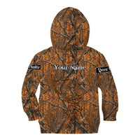 Personalized Deer Hunter Kid Hoodie Antler Outline and Autumn Camouflage Hunting