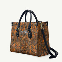 Personalized Deer Hunter Leather Bag Antler Outline and Autumn Camouflage Hunting