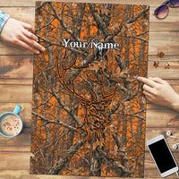Personalized Deer Hunter Puzzle Antler Outline and Autumn Camouflage Hunting