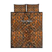 Personalized Deer Hunter Quilt Bed Set Antler Outline and Autumn Camouflage Hunting