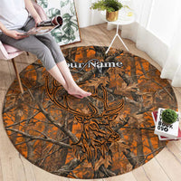 Personalized Deer Hunter Round Carpet Antler Outline and Autumn Camouflage Hunting