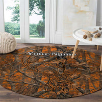 Personalized Deer Hunter Round Carpet Antler Outline and Autumn Camouflage Hunting