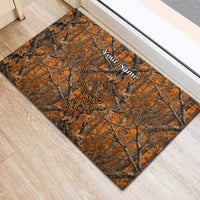 Personalized Deer Hunter Rubber Doormat Antler Outline and Autumn Camouflage Hunting
