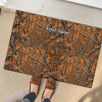 Personalized Deer Hunter Rubber Doormat Antler Outline and Autumn Camouflage Hunting