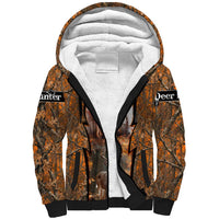 Personalized Deer Hunter Sherpa Hoodie Antler Outline and Autumn Camouflage Hunting