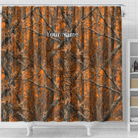 Personalized Deer Hunter Shower Curtain Antler Outline and Autumn Camouflage Hunting