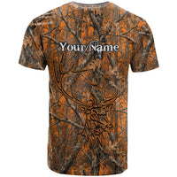 Personalized Deer Hunter T Shirt Antler Outline and Autumn Camouflage Hunting