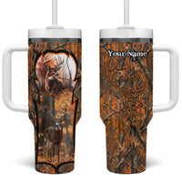 Personalized Deer Hunter Tumbler With Handle Antler Outline and Autumn Camouflage Hunting