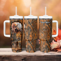 Personalized Deer Hunter Tumbler With Handle Antler Outline and Autumn Camouflage Hunting