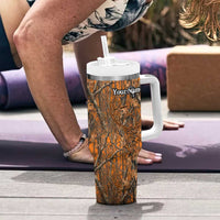 Personalized Deer Hunter Tumbler With Handle Antler Outline and Autumn Camouflage Hunting