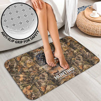 Personalized Buck Deer Hunting Bathroom Set American Flag Sunset Forest in Camouflage