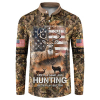 Personalized Buck Deer Hunting Button Sweatshirt American Flag Sunset Forest in Camouflage