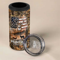 Personalized Buck Deer Hunting 4 in 1 Can Cooler Tumbler American Flag Sunset Forest in Camouflage