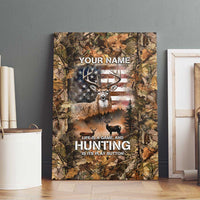 Personalized Buck Deer Hunting Canvas Wall Art American Flag Sunset Forest in Camouflage