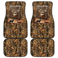 Personalized Buck Deer Hunting Car Mats American Flag Sunset Forest in Camouflage