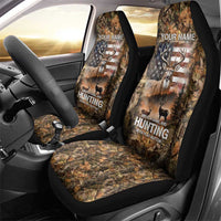 Personalized Buck Deer Hunting Car Seat Cover American Flag Sunset Forest in Camouflage