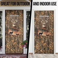 Personalized Buck Deer Hunting Door Cover American Flag Sunset Forest in Camouflage