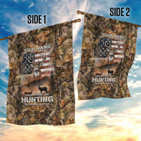 Personalized Buck Deer Hunting Garden Flag American Flag Sunset Forest in Camouflage
