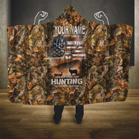 Personalized Buck Deer Hunting Hooded Blanket American Flag Sunset Forest in Camouflage