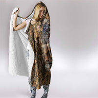 Personalized Buck Deer Hunting Hooded Blanket American Flag Sunset Forest in Camouflage