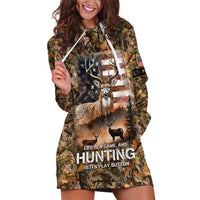 Personalized Buck Deer Hunting Hoodie Dress American Flag Sunset Forest in Camouflage