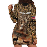 Personalized Buck Deer Hunting Hoodie Dress American Flag Sunset Forest in Camouflage