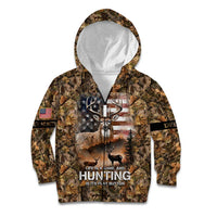 Personalized Buck Deer Hunting Kid Hoodie American Flag Sunset Forest in Camouflage