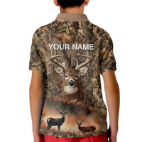 Personalized Buck Deer Hunting Kid Polo Shirt American Flag Sunset Forest in Camouflage