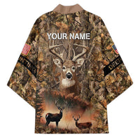 Personalized Buck Deer Hunting Kimono American Flag Sunset Forest in Camouflage
