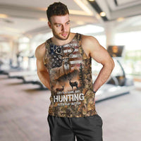 Personalized Buck Deer Hunting Men Tank Top American Flag Sunset Forest in Camouflage