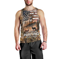 Personalized Buck Deer Hunting Men Tank Top American Flag Sunset Forest in Camouflage