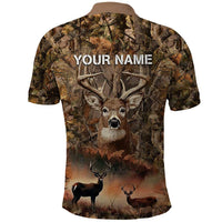Personalized Buck Deer Hunting Polo Shirt American Flag Sunset Forest in Camouflage