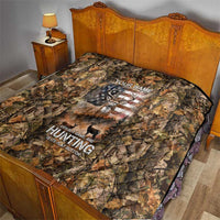 Personalized Buck Deer Hunting Quilt American Flag Sunset Forest in Camouflage