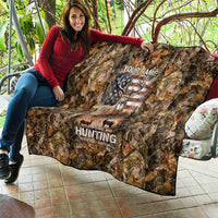 Personalized Buck Deer Hunting Quilt American Flag Sunset Forest in Camouflage