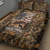 Personalized Buck Deer Hunting Quilt Bed Set American Flag Sunset Forest in Camouflage