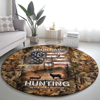 Personalized Buck Deer Hunting Round Carpet American Flag Sunset Forest in Camouflage