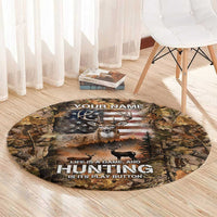Personalized Buck Deer Hunting Round Carpet American Flag Sunset Forest in Camouflage
