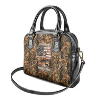 Personalized Buck Deer Hunting Shoulder Handbag American Flag Sunset Forest in Camouflage