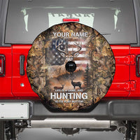 Personalized Buck Deer Hunting Spare Tire Cover American Flag Sunset Forest in Camouflage