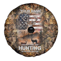 Personalized Buck Deer Hunting Spare Tire Cover American Flag Sunset Forest in Camouflage